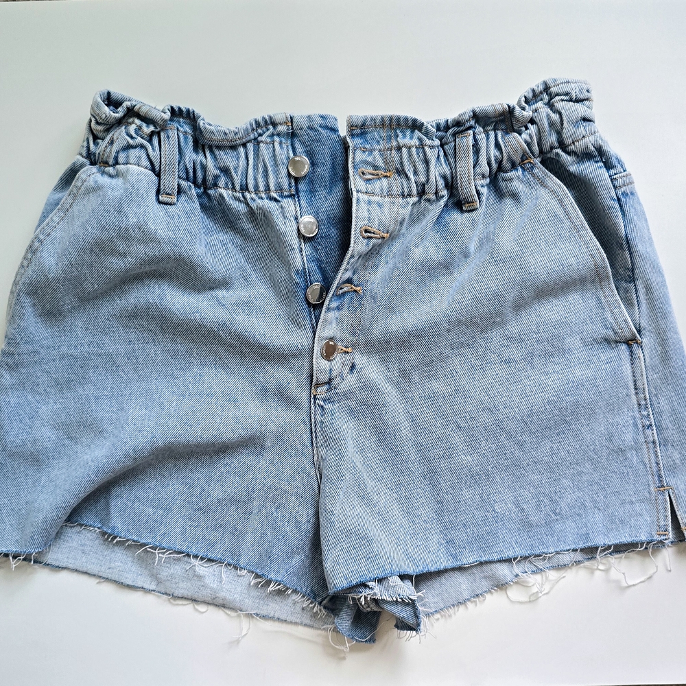Zara Blue Jean Shorts Relaxed Fit Elastic Waist